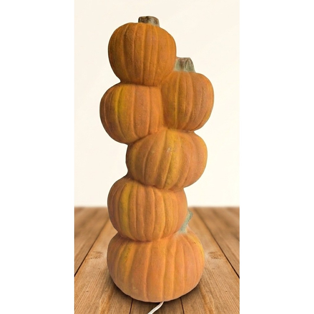 Trendmasters 6 Stacked Pumpkins Lighted Halloween Foam Mold 18", Set of 2, 1993 - Picture 11 of 12